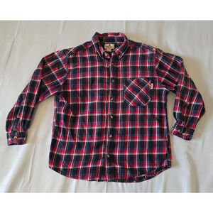 Woolrich Mens Flannel Shirt Size Large Plaid Red Blue 100% Cotton Long Sleeve